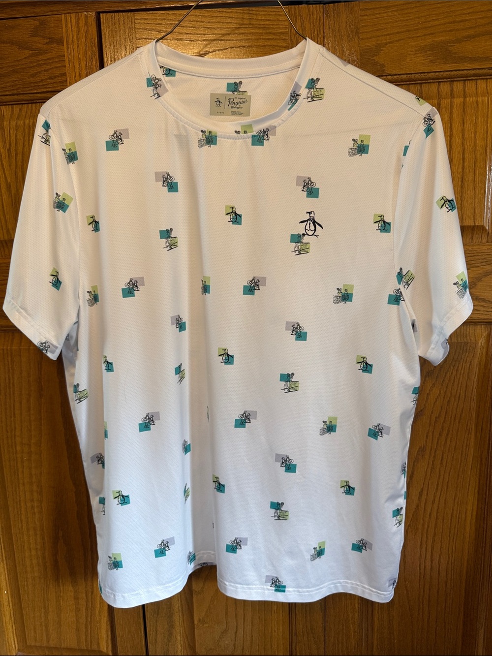 Original Penguin White Short-Sleeve Tee with Teal and Light Green Accents-Large